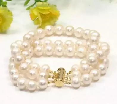 БРАСЛЕТ С БЕЛЫМ ЖЕМЧУГОМ 3 РЯДА 9-10 мм