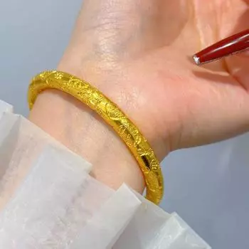 Браслет с благоприятными словами золотого цвета для женщин, цельный браслет с закрытым ртом, ретро-стиль 17cm