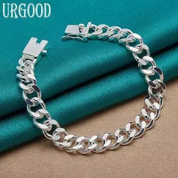 Браслет с боковой цепочкой из стерлингового серебра 925 пробы, 8 мм, модные ювелирные изделия 20cm