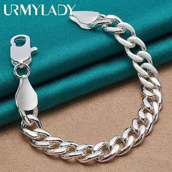 Браслет с боковой цепочкой из стерлингового серебра 925 пробы, 10 мм, модные ювелирные изделия MB039 20cm