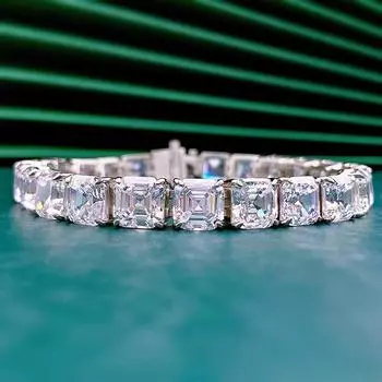 Браслет с бриллиантами из муассанита огранки Asscher, 100% настоящее серебро 925 пробы, обручальные свадебные браслеты, браслеты для женщин и мужчин, ювелирные изделия 17cm