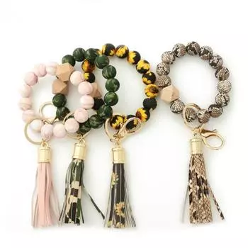 Браслет с бусинами, брелок для ключей, глянцевый эластичный силиконовый браслет с закругленными краями, брелок для ключей, женские аксессуары F