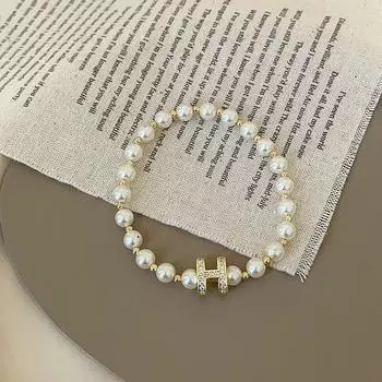 Браслет с бусинами и жемчугом в виде буквы, женский, французский, ретро, легкий, роскошный, элегантный, индивидуальный, высокая мода, универсальный браслет, ювелирные изделия