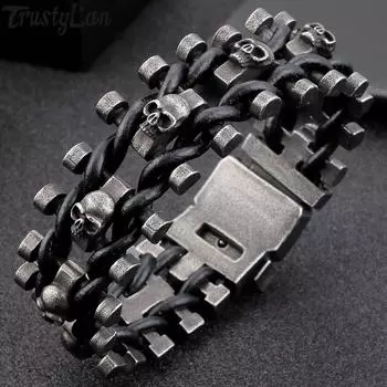 Браслет с черепом шириной 25 мм, мужские кожаные браслеты ручной работы из нержавеющей стали, мужские готические браслеты с пряжкой на ремне, повязка на руку Mannen Heren 22.7CM