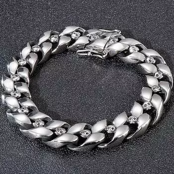 Браслет с черепом в стиле стимпанк, мужской блестящий однотонный браслет из нержавеющей стали с черепами, очаровательный ремешок-цепочка, мужские браслеты, мужские готические украшения 21.5cm