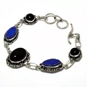 Браслет с черной шпинелью, гемеморфитом, друзами, посеребренным камнем 925 пробы, 6–8 дюймов