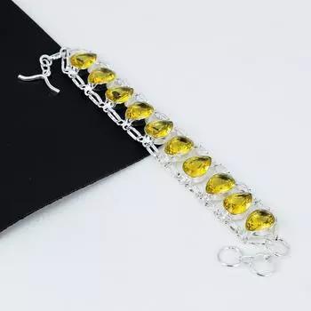 Браслет с цитрином Драгоценный камень цитрин Браслет ручной работы из стерлингового серебра 925 пробы Желтый браслет с цитрином для подарка Богемный браслет унисекс для нее 8 жёлтый