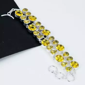Браслет с цитрином Драгоценный камень цитрин Браслет ручной работы из стерлингового серебра 925 пробы Желтый цитрин Ювелирные изделия Браслет для подарка Ювелирные изделия с цитрином для матери 8 жёлтый