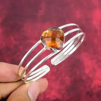 Браслет с цитрином, ювелирные изделия из цельного серебра 925 пробы с драгоценными камнями, браслет ручной работы на День благодарения Adjustable жёлтый