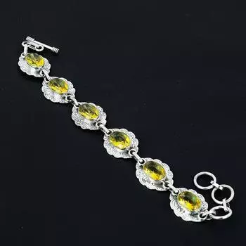 Браслет с цитрином Зеленый цитрин Драгоценный камень Браслет ручной работы из стерлингового серебра 925 пробы Браслет с цитрином для подарка, Браслет с камнем, для матери 8 жёлтый