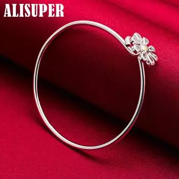 Браслет с цветком из чистого серебра 925 пробы, модные ювелирные изделия