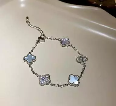 Браслет с цветком из гальванического циркония и перламутра, модный и высококачественный браслет для поездок на работу, модный и универсальный блестящий браслет 19-24cm серебряный