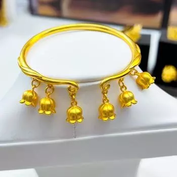 Браслет с цветком Линлан золотого цвета с регулируемым отверстием для модного этнического браслета one size золотой