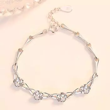 Браслет с цветком персика S999, женский браслет из чистого серебра с бриллиантами Bestie, модный браслет в корейском стиле с лепестками Adjustable size