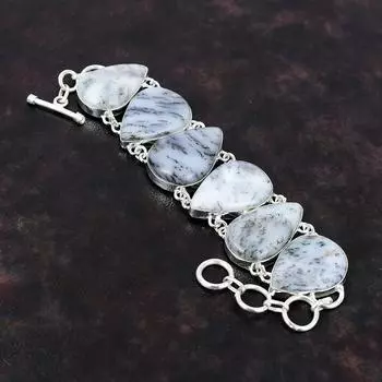 Браслет с дендритом и опалом, ювелирные изделия из настоящего драгоценного камня, браслет из стерлингового серебра 925 пробы, красивый браслет ручной работы, регулируемый браслет-цепочка, подарок для мамы