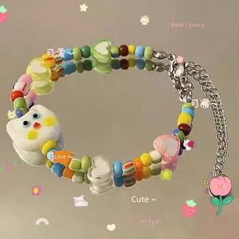 Браслет с дофамином Специальный дизайн Интересы Браслет Красивый Студенческая вечеринка Подруги Милый цвет Аксессуары Украшения для рук White Cat Head Beaded Bracelet