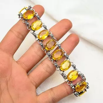 Браслет с драгоценным камнем цитрин, браслет из стерлингового серебра 925 пробы, дизайнерские украшения ручной работы, регулируемый браслет, подарок для мамы 8 inches with Adjustable зелёный