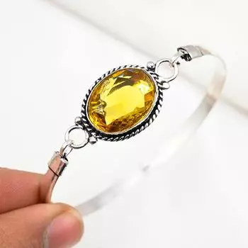 Браслет с драгоценным камнем цитрин, браслет-манжета из стерлингового серебра 925 пробы, дизайнерские украшения ручной работы, регулируемый браслет, подарок для мамы Adjustable жёлтый