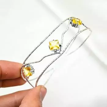 Браслет с драгоценным камнем цитрин, браслет-манжета из стерлингового серебра 925 пробы, дизайнерские украшения ручной работы, регулируемый браслет, подарок для мамы Adjustable жёлтый