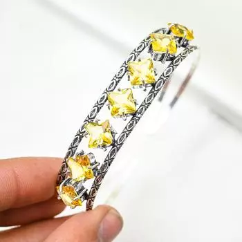 Браслет с драгоценным камнем цитрин, браслет-манжета из стерлингового серебра 925 пробы, дизайнерские украшения ручной работы, регулируемый браслет, подарок для мамы Adjustable жёлтый