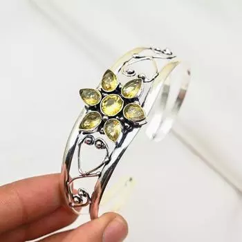 Браслет с драгоценным камнем цитрин, браслет-манжета из стерлингового серебра 925 пробы, дизайнерские украшения ручной работы, регулируемый браслет, подарок для мамы Adjustable жёлтый