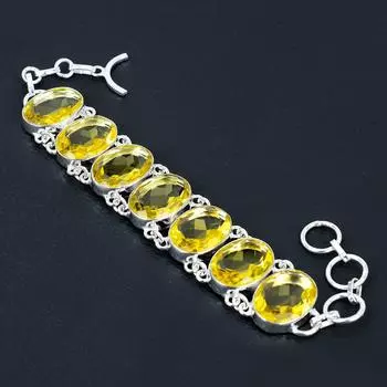 Браслет с драгоценным камнем цитрин, Ювелирный браслет из стерлингового серебра 925 пробы, Ювелирный браслет с драгоценным камнем цитрин для женщин Браслет Подарки Ювелирные изделия для нее 8 жёлтый