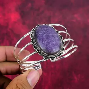 Браслет с драгоценным камнем лепидолит, браслет из цельного серебра 925 пробы, старинные ювелирные изделия ручной работы, подарок для матери Adjustable фиолетовый
