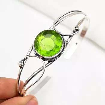 Браслет с драгоценным камнем перидот, браслет-манжета из цельного серебра 925 пробы, дизайнерские украшения ручной работы, регулируемый браслет, подарок для мамы Adjustable зелёный
