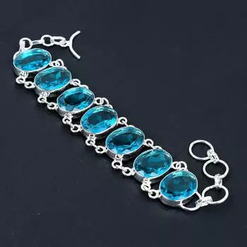 Браслет с драгоценными камнями аквамарина, ювелирный браслет из стерлингового серебра 925 пробы, ювелирный браслет с драгоценными камнями аквамарина для женщин, браслет, подарки для нее 8 цвет морской волны