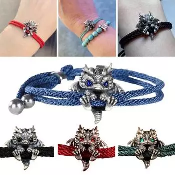 Браслет с драконом, витая веревка, ретро-китайский стиль, полированный сплав, легкий хип-хоп аксессуар на запястье, браслет унисекс, ювелирные изделия зелёный