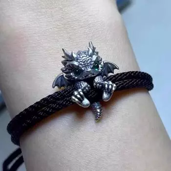 Браслет с драконом, витая веревка, ретро-китайский стиль, полированный сплав, легкий, хип-хоп зелёный