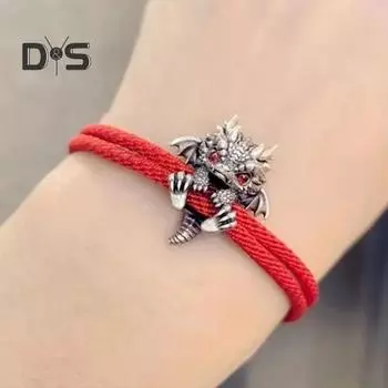 Браслет с драконом, витая веревка, ретро-китайский стиль, полированный сплав, легкий хип-хоп аксессуар на запястье, браслет унисекс, ювелирные изделия чёрный
