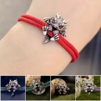 Браслет с драконом, витая веревка, винтажный китайский стиль, полированный сплав, легкий хип-хоп аксессуар на запястье, браслет унисекс, ювелирные изделия чёрный