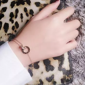 Браслет с двойным кольцом Простой женский браслет из титановой стали розового золота