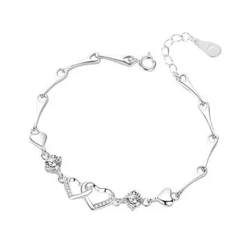Браслет с двойным сердцем из стерлингового серебра S999, простой и милый браслет, романтический серебряный браслет Adjustable size