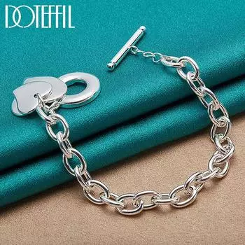 Браслет с двумя сердцами из стерлингового серебра 925 пробы, свадебные украшения 20cm