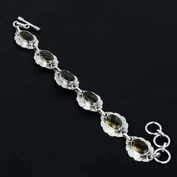 Браслет с дымчатым топазом Дымчатый топаз Драгоценный камень Браслет ручной работы из стерлингового серебра 925 пробы Браслет с дымчатым топазом в подарок Браслет с топазом для мамы 8 жёлтый