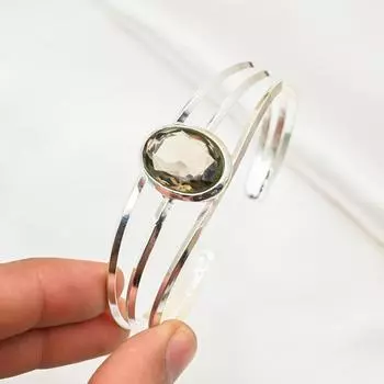 Браслет с дымчатым топазом, изящные ювелирные изделия ручной работы, браслет-манжета из стерлингового серебра 925 пробы, регулируемый браслет, браслет-манжета из драгоценных камней, подарок для женщин Adjustable коричневый