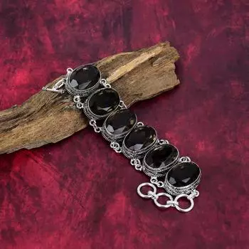 Браслет с дымчатым топазом, ювелирные изделия из цельного серебра 925 пробы с драгоценными камнями, браслет ручной работы на День благодарения Adjustable with 8 inches коричневый