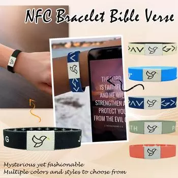 Браслет с ежедневными стихами из Библии, браслет с ежедневными молитвами, браслет, который говорит, нажмите на браслет с помощью смартфона, унисекс, 7 дюймов, 1 шт. One Size бежевый