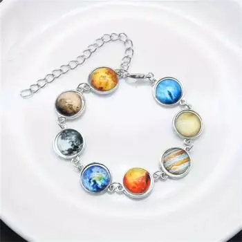 Браслет с галактическими подвесками Восемь планет Солнечной системы, модные ювелирные изделия, подарок астроному-любителю для женщин и девочек