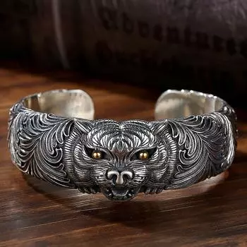Браслет с головой тигра, мужской ретро-индивидуальный широкий вариант, модный браслет с регулируемым открытием, браслет, ювелирные аксессуары 18CM