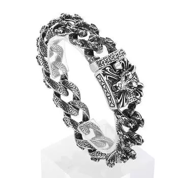 Браслет с головой тигра в стиле зодиака, ретро, винтажный, персонализированный, с головой змеи, из титановой стали, мужской браслет 22cm