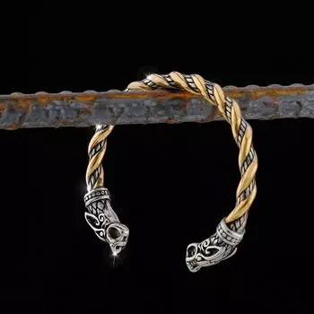 Браслет с головой волка из нержавеющей стали 316L, браслет из модного бутика Nordic Viking adjustable золотистый