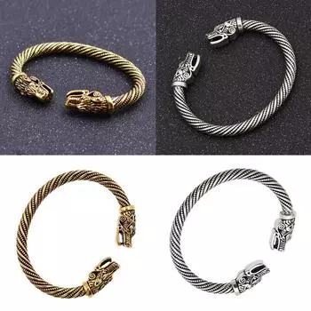 Браслет с головой волка, ювелирные аксессуары, браслет викингов, мужской браслет-манжета, браслеты, подарок silver