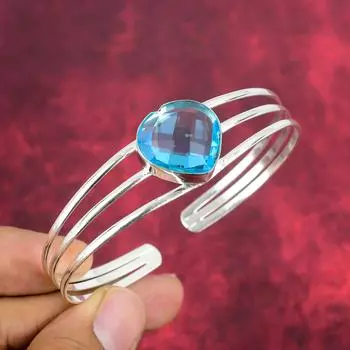 Браслет с голубым топазом, браслет из чистого серебра 925 пробы с драгоценными камнями, браслет ручной работы, на День благодарения Adjustable синий