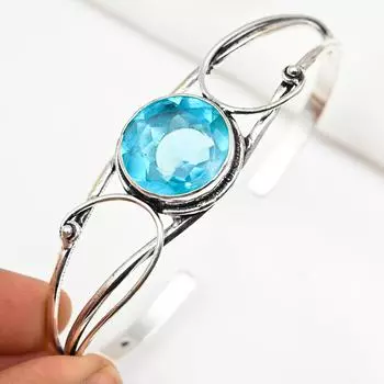 Браслет с голубым топазом, ювелирные изделия из драгоценных камней, браслет из чистого серебра 925 пробы, браслет с драгоценными камнями ручной работы, подарок для него Adjustable синий
