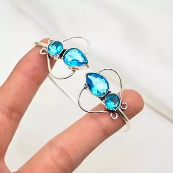 Браслет с голубым топазом, ювелирные изделия из цельного серебра 925 пробы с драгоценными камнями, браслет ручной работы, на День благодарения Adjustable синий