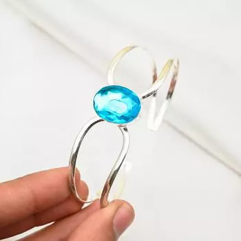 Браслет с голубым топазом, ювелирные изделия ручной работы, браслет из стерлингового серебра 925 пробы, оригинальные ювелирные изделия с драгоценными камнями, регулируемый браслет-цепочка, подарок для мамы Adjustable синий