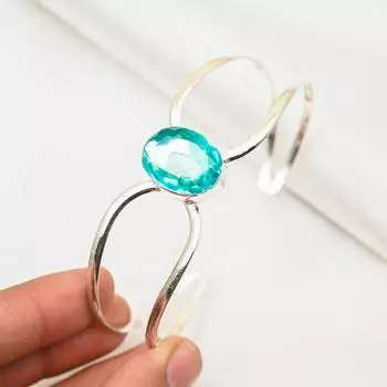 Браслет с голубым топазом, ювелирные изделия ручной работы, браслет из стерлингового серебра 925 пробы, оригинальные ювелирные изделия из драгоценных камней, регулируемый браслет-цепочка, подарок для мамы 1.37 Inches синий